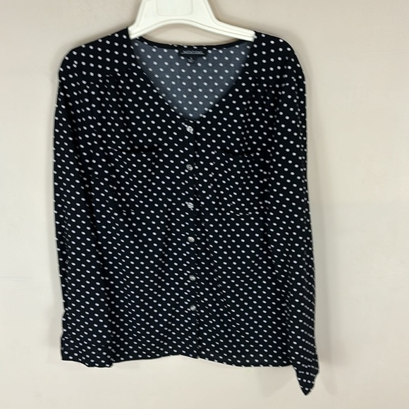Notations Black and White Polkadot  Button Top Size Small - Picture 1 of 10